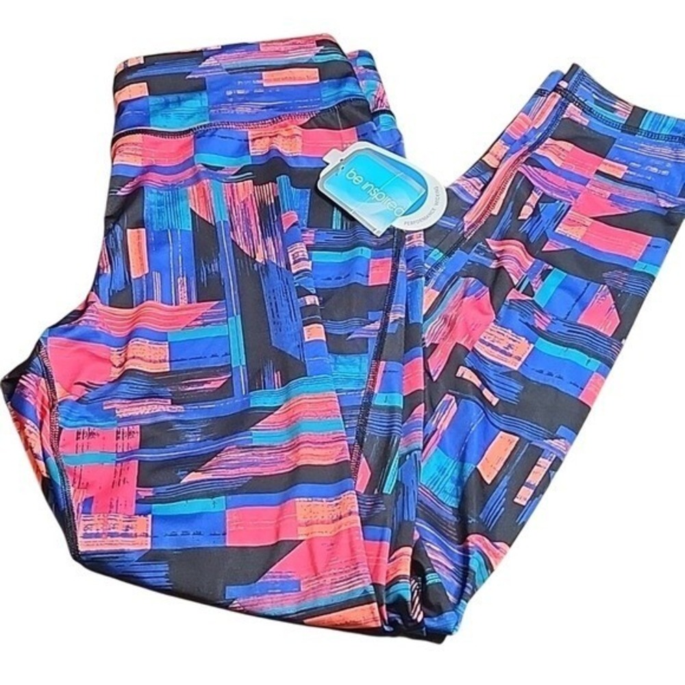 Be Inspired Coral Dip Leggings Colorful Pattern Athleisure Athletic Size 0x NEW